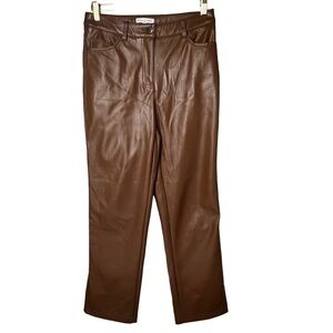 Maison d' Amelie Women Brown Faux Leather High Rise Pants Size 6 One Tiny Flaw